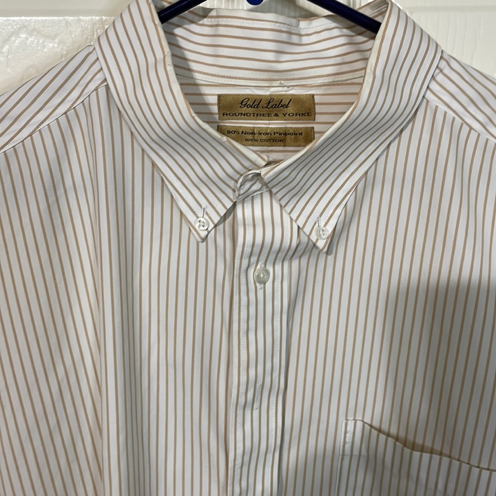 Gold Label Roundtree & Yorke 80’s no iron Pinpoint LS Dress Shirt 18 1/2 34 Bog